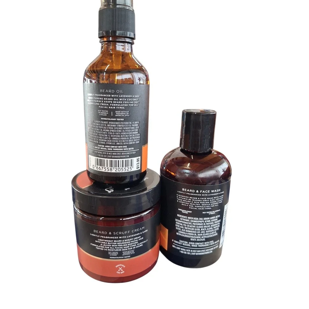 Mens Bath & Body Works Beard Care 3- Set Beard Wash + Scruff Cream +Oil Grooming
